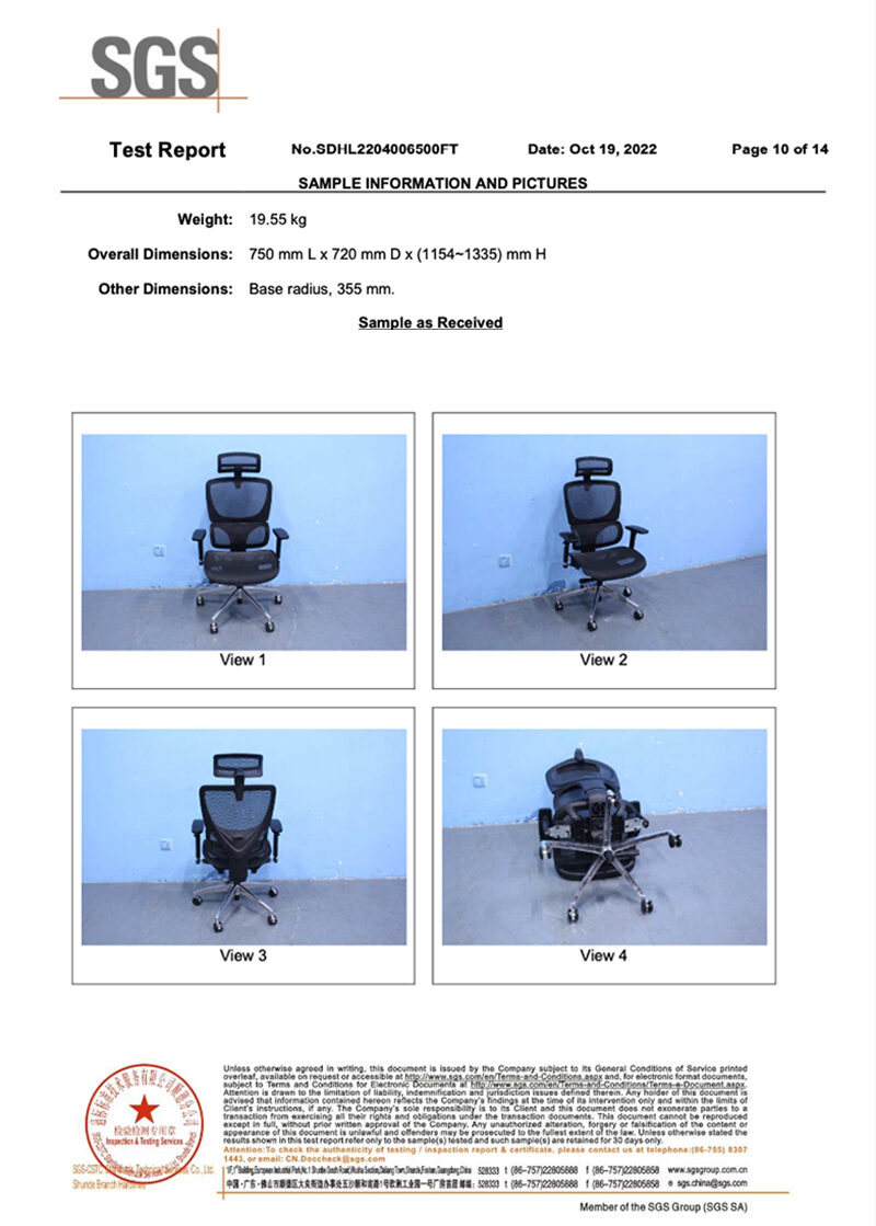 Giay chung nhan BIFMA ghe cong thai hoc B 101F 16L 1