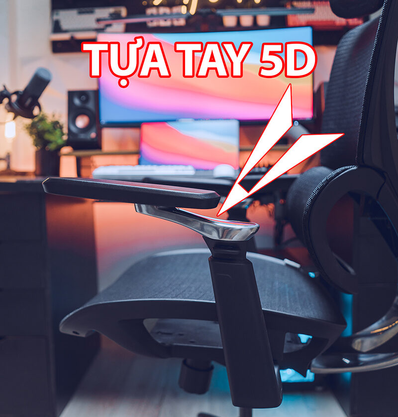 Tựa tay 5D nhôm đúc kết hợp nhựa mềm êm ái, sang trọng