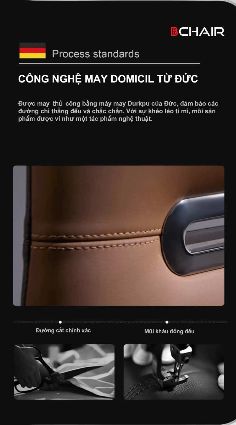 Ghế giám đốc được sử dụng công nghệ may Domicil từ Đức