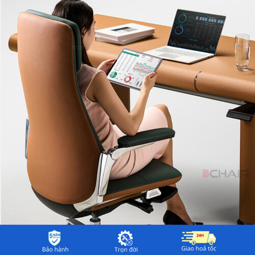 Ghế da giám đốc cao cấp nhập khẩu Italia B-007AF-35L màu xanh