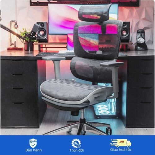 Ghế công thái học BC-102BV1 màu ghi chân nhôm đúc nguyên khối