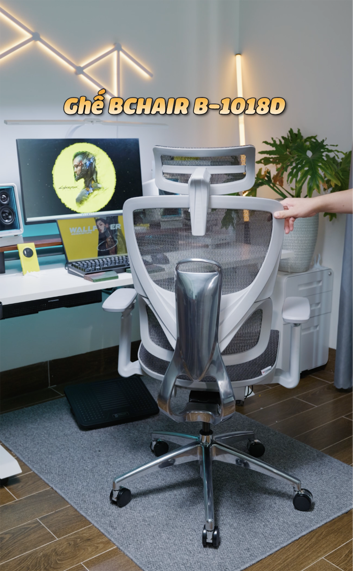 Ghế công thái học BC-1018V1 màu ghi tựa tay 5D, khung và chân nhôm đúc nguyên khối 2 1