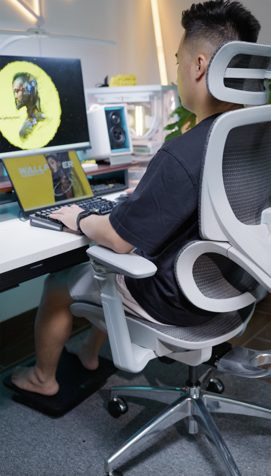 Ghế công thái học BC-1018V1 màu ghi tựa tay 5D, khung và chân nhôm đúc nguyên khối 3 3