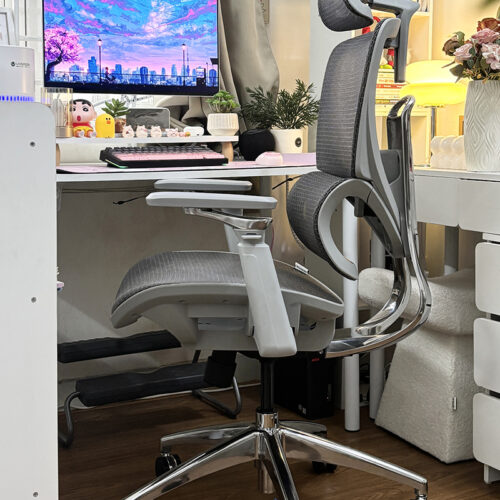 Ghế công thái học BC-1018V1 màu ghi tựa tay 5D, khung và chân nhôm đúc nguyên khối 12 Ghế công thái học B1018D Ghi Đẹp 1