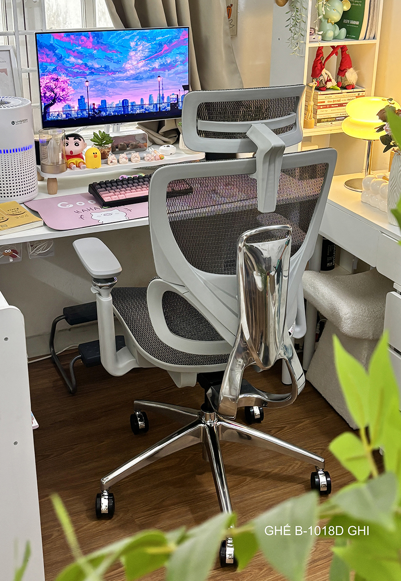 Ghế công thái học BC-1018V1 màu ghi tựa tay 5D, khung và chân nhôm đúc nguyên khối 5 Ghế công thái học B1018D Ghi Đẹp 3