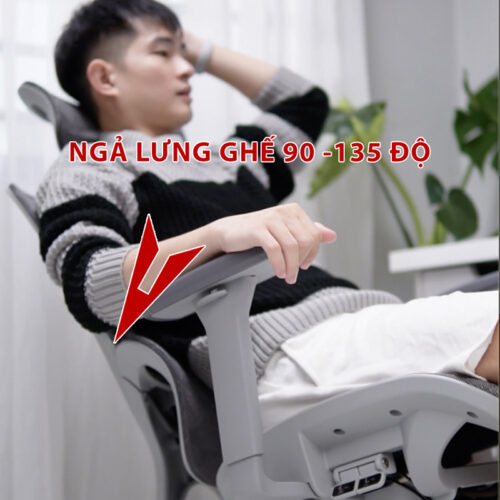 Ghế công thái học Ergonomic B-102A màu ghi chân kim loại mạ crom 17 A5