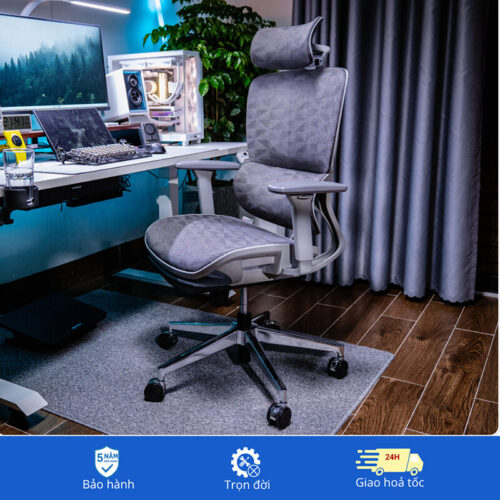 Ghế công thái học Ergonomic B-102A màu ghi chân kim loại mạ crom