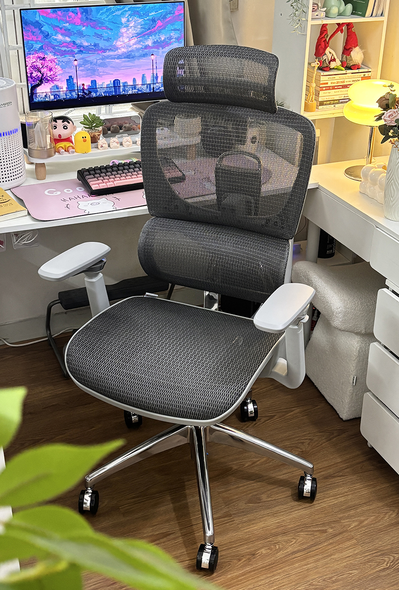 Ghế công thái học BC-1018V1 màu ghi tựa tay 5D, khung và chân nhôm đúc nguyên khối 25 Ghế Công Thái Học BC-1018V1 Ghi