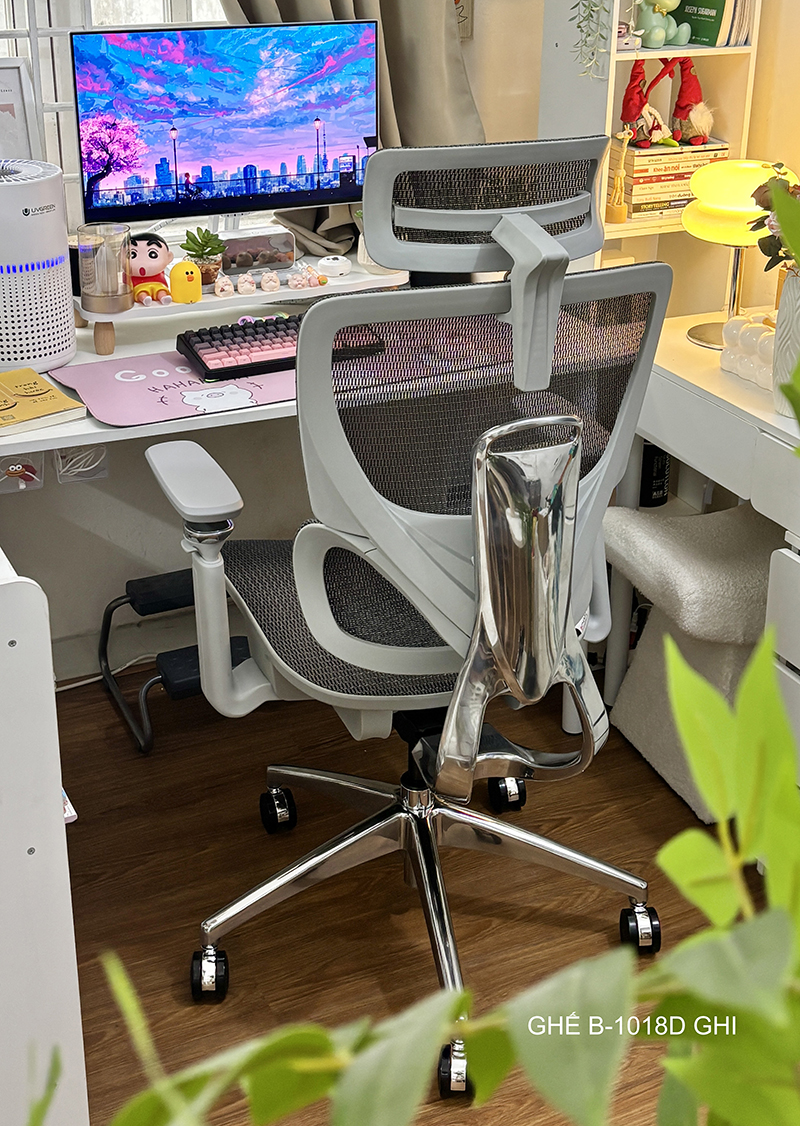 Ghế công thái học BC-1018V1 màu ghi tựa tay 5D, khung và chân nhôm đúc nguyên khối 27 Mẫu Ghế BC-1018V1 Ghi Cao Cấp