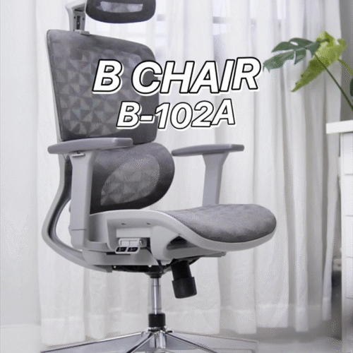 Ghế công thái học Ergonomic B-102A màu ghi chân kim loại mạ crom 13 a1