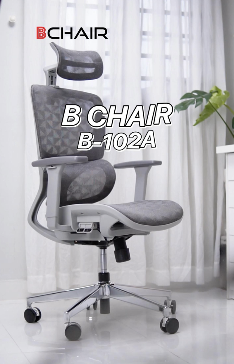 Ghế công thái học Ergonomic B-102A màu ghi chân kim loại mạ crom 3 Ghế công thái học Ergonomic B-102A màu ghi chân kim loại mạ crom - Ảnh 4