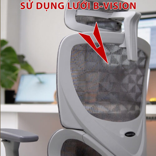 Ghế công thái học Ergonomic B-102A màu ghi chân kim loại mạ crom 16 a4 1