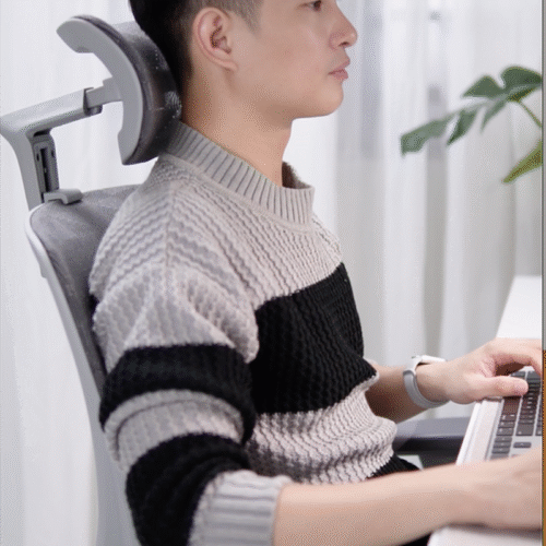 Ghế công thái học Ergonomic B-102A màu ghi chân kim loại mạ crom 20 a8