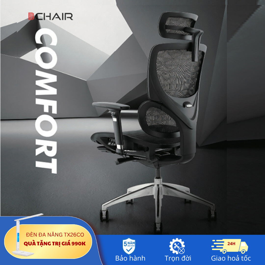 Ghế công thái học B-1018D màu ghi tựa tay 5D