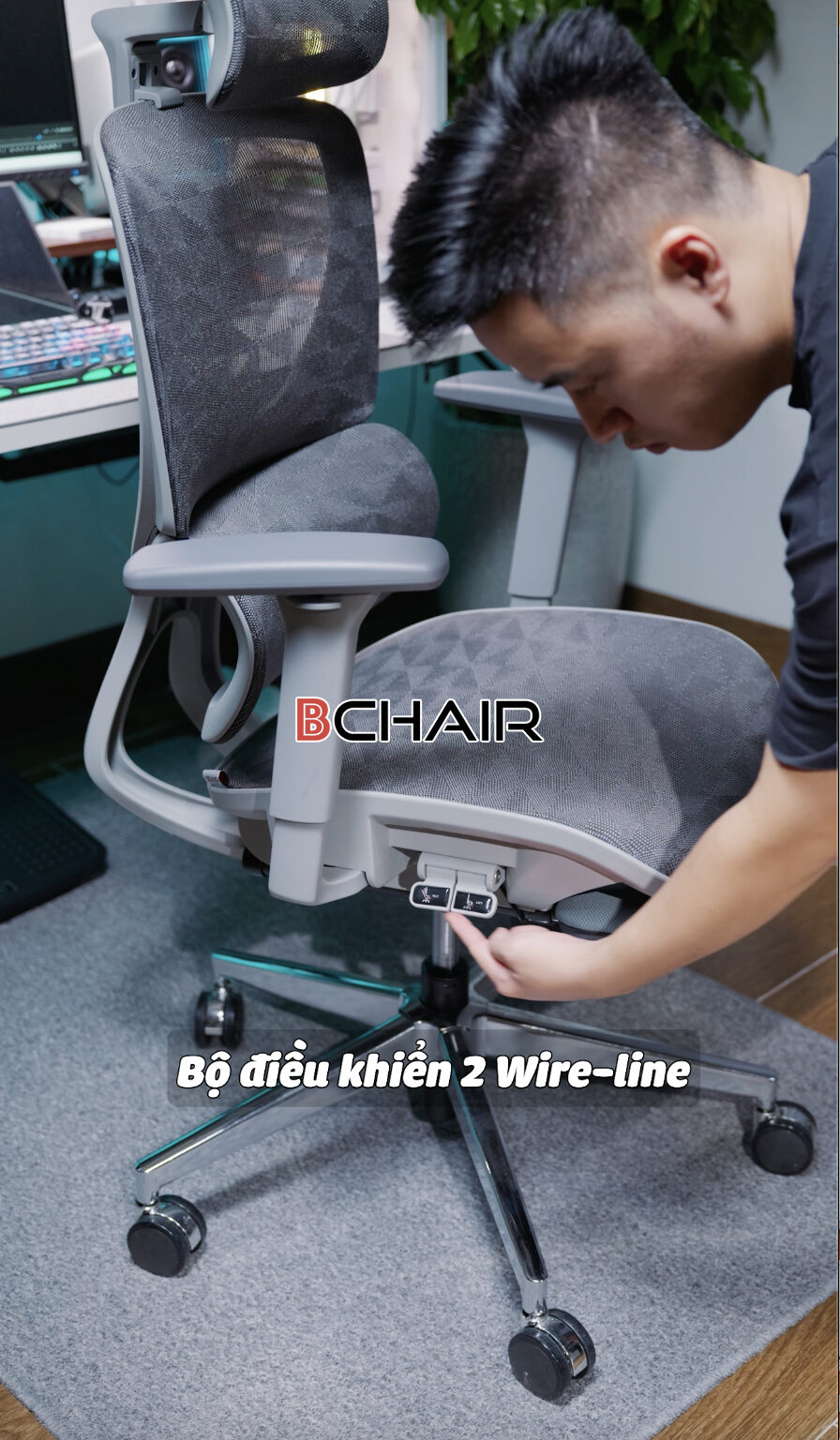 Ghế công thái học Ergonomic B-102A màu ghi chân kim loại mạ crom 33 a3