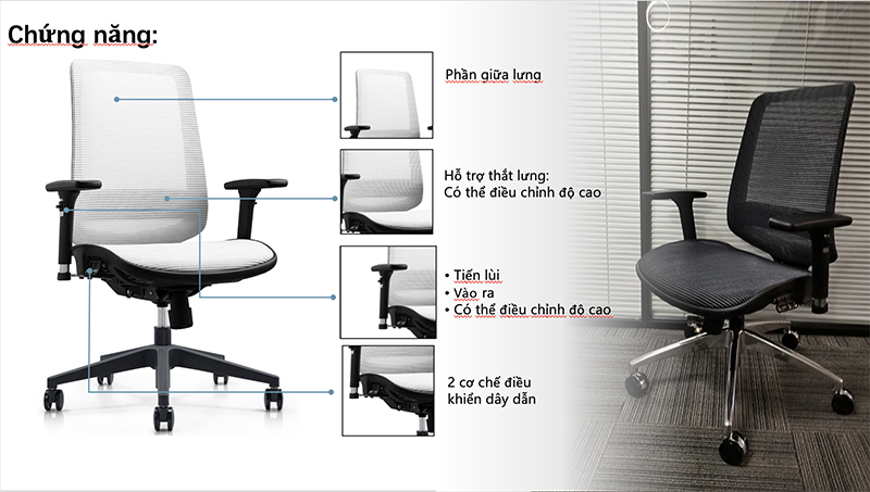 Ghế nhân viên văn phòng BC-406 22 Chức năng của ghế nhân viên BC-406V1